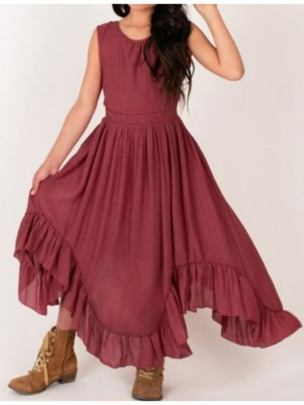 Mia Joy Girls Red Ruffle Hem Maxi Dress With Lace Back Details Size 7
